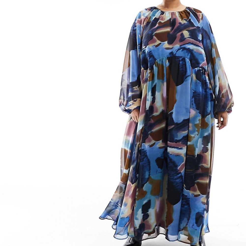 ASOS DESIGN Curve chiffon maxi smock dress abstract print